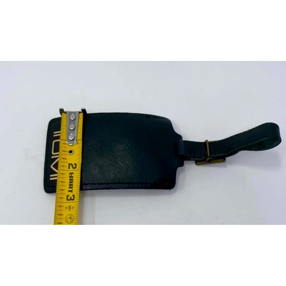 RARE Tumi Leather Luggage Name ID Tag Hunter Green Gold  Discontinued Color